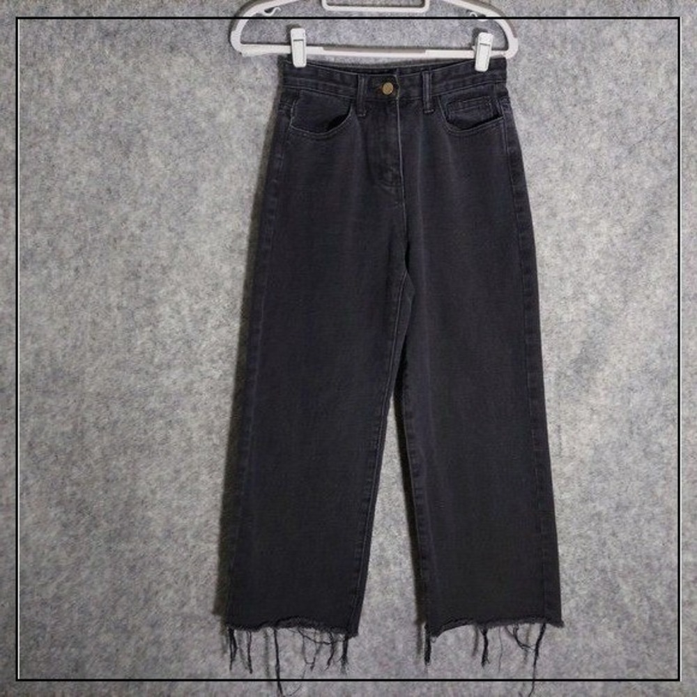 Princess Polly Jeans 25 Black Wide Leg High Rise Raw Hem Streetwear Y2K Grunge